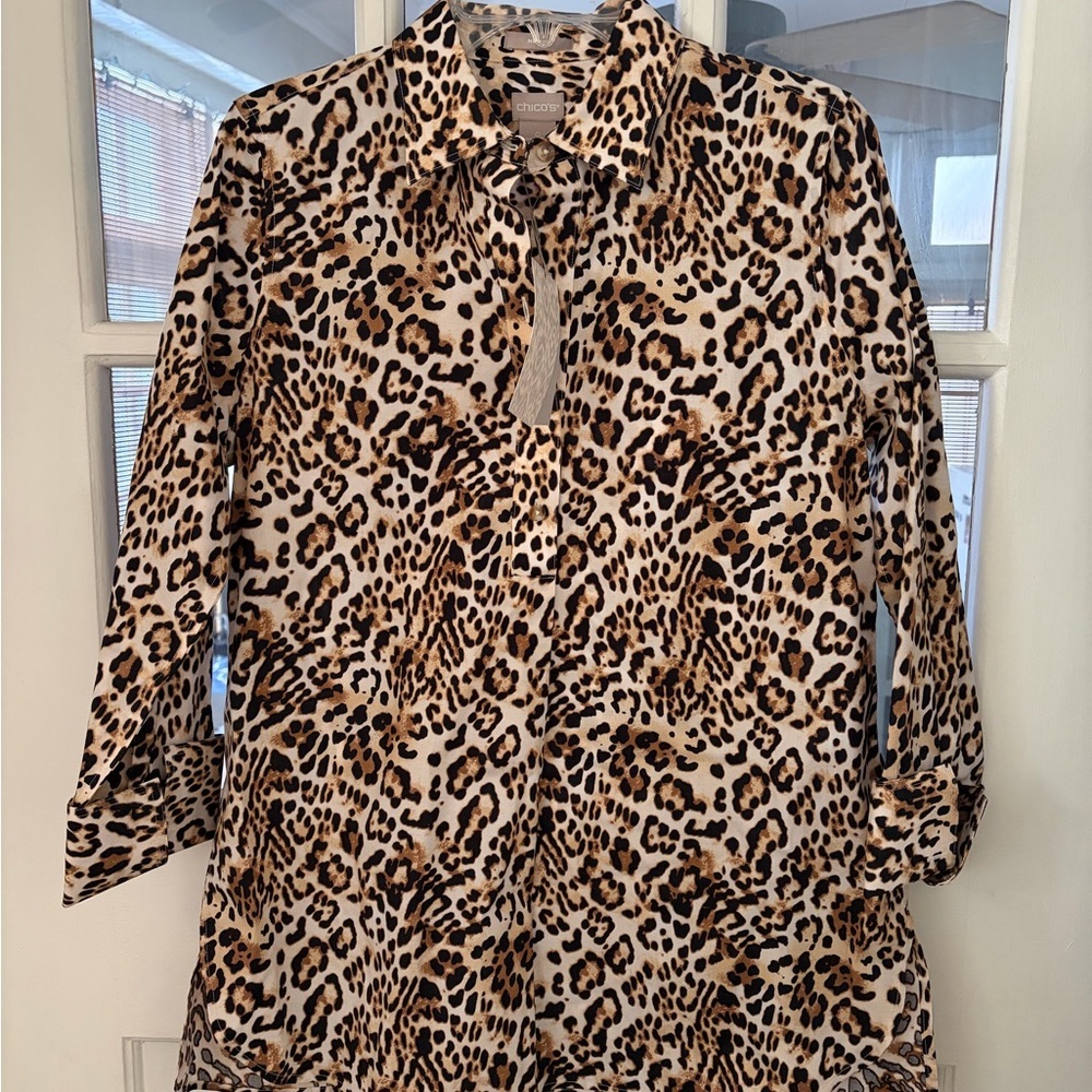 Chico's nwt non iron Leopard Print Button-Up Top - Picture 1 of 4